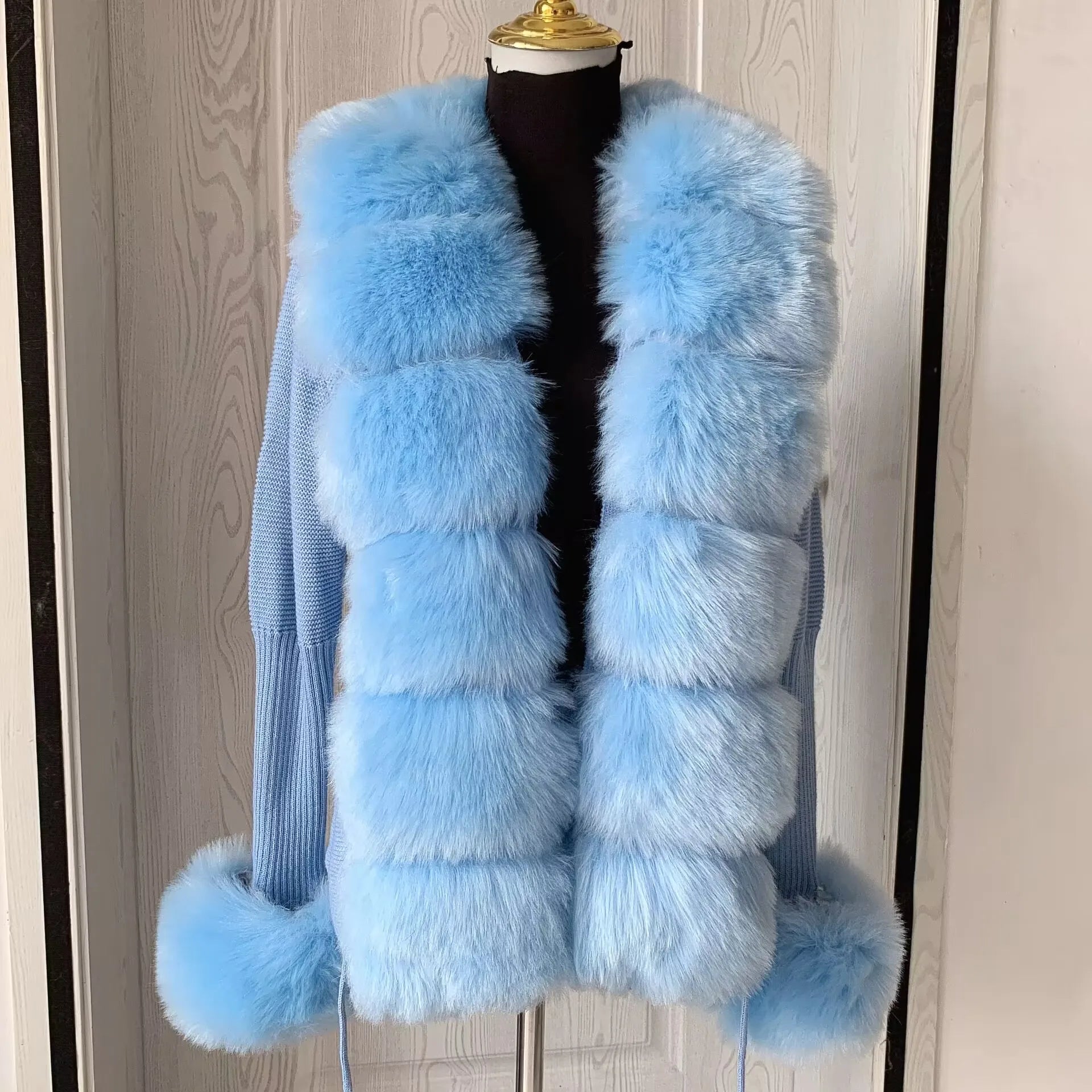 Damen Cardigan Strick Kragen Kunstpelz Fuchs Elegant – Chic & Luxuriöser Pullover Mantel | Frühling Herbst
