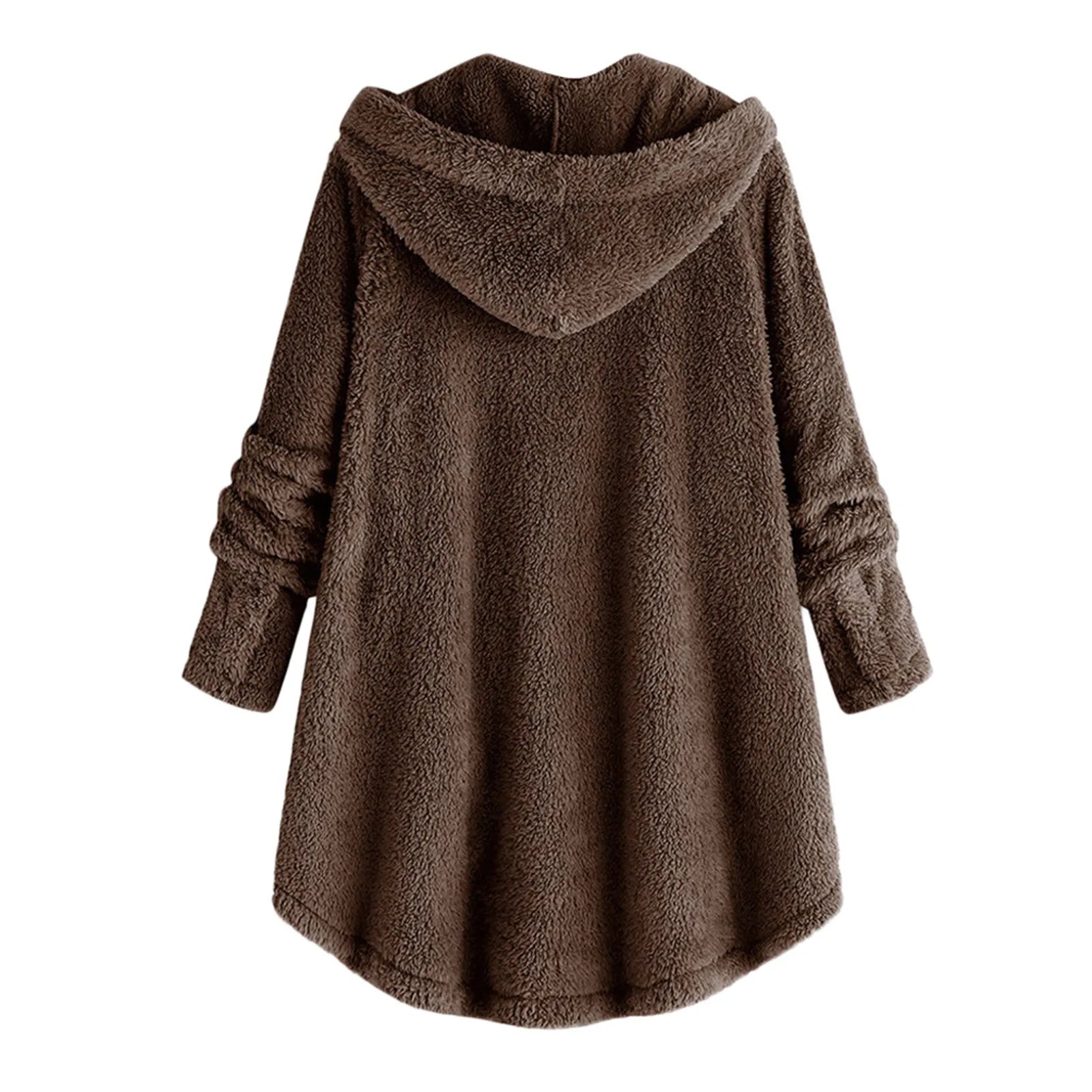 Damen Teddyfell-Mantel mit Kapuze – Warme Fleece-Jacke Unifarben | Herbst Winter Trend