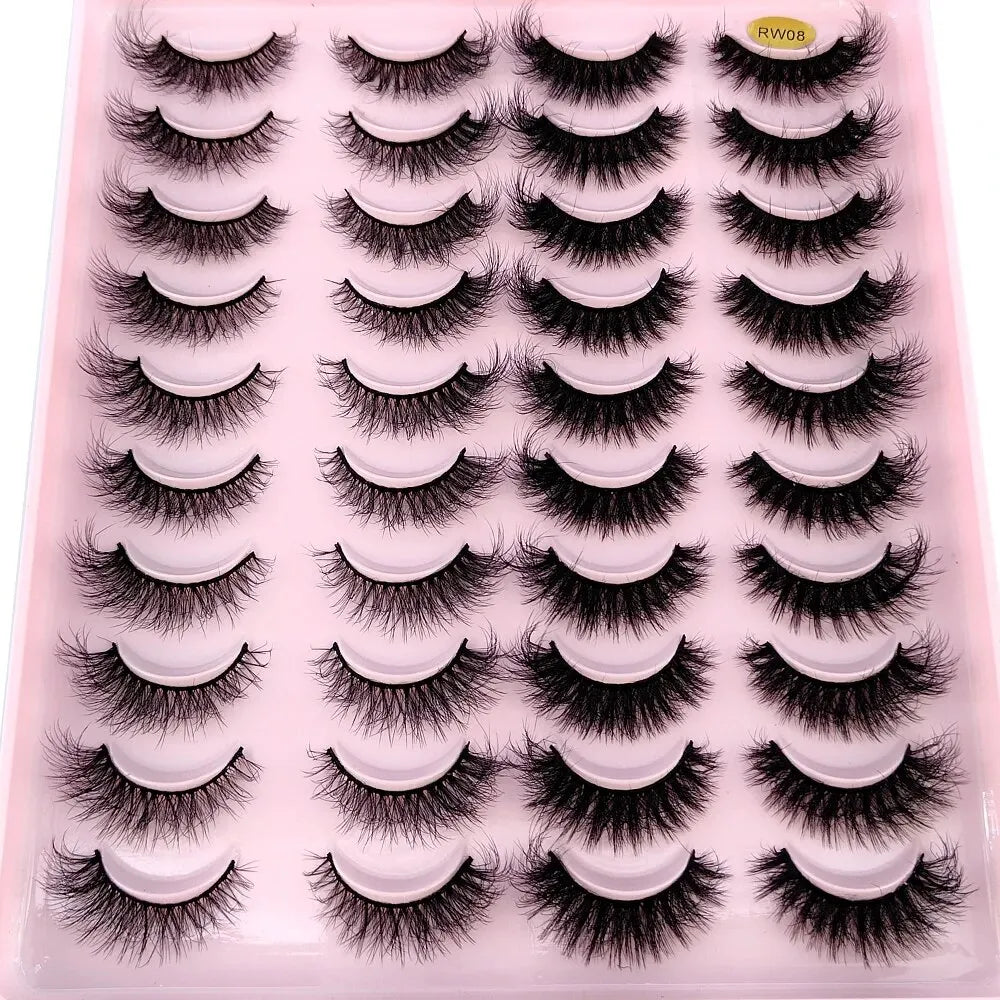 Lot 20 Paires Faux Cils Naturels 3D Vison – Extension Cils Longue Tenue | Maquillage Regard Envoûtant