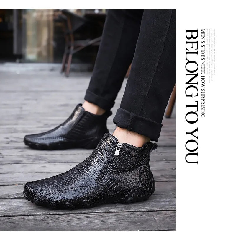 Boots Cuir Véritable Plush Moto Punk Homme – Plateforme Neige Outdoor Travail Printemps