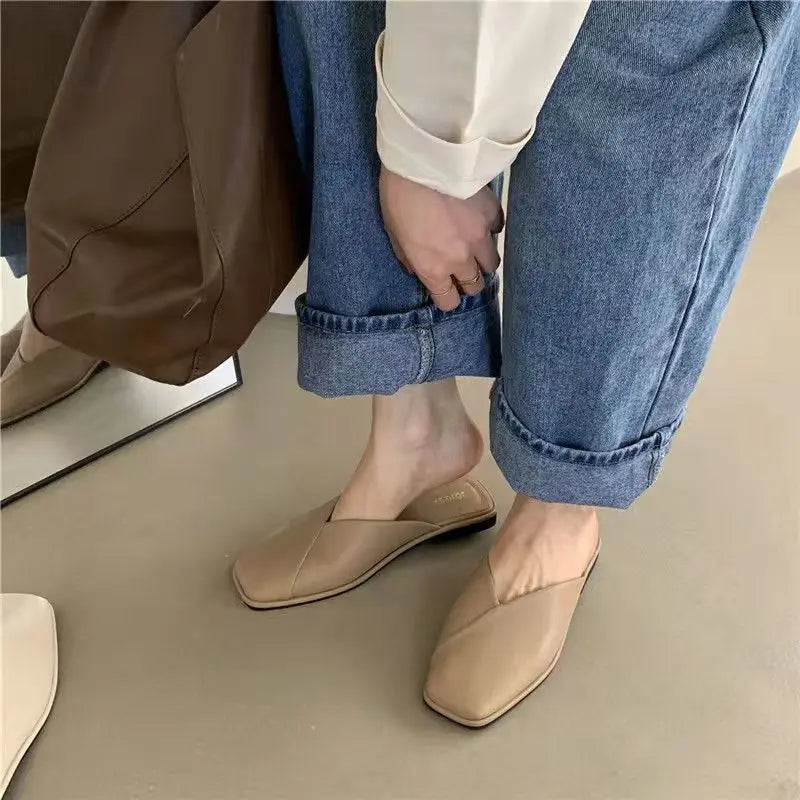 Mules Designer Miroir Luxe Plate Femme 2025 – Sandales Cuir Intérieur Maison Fashion
