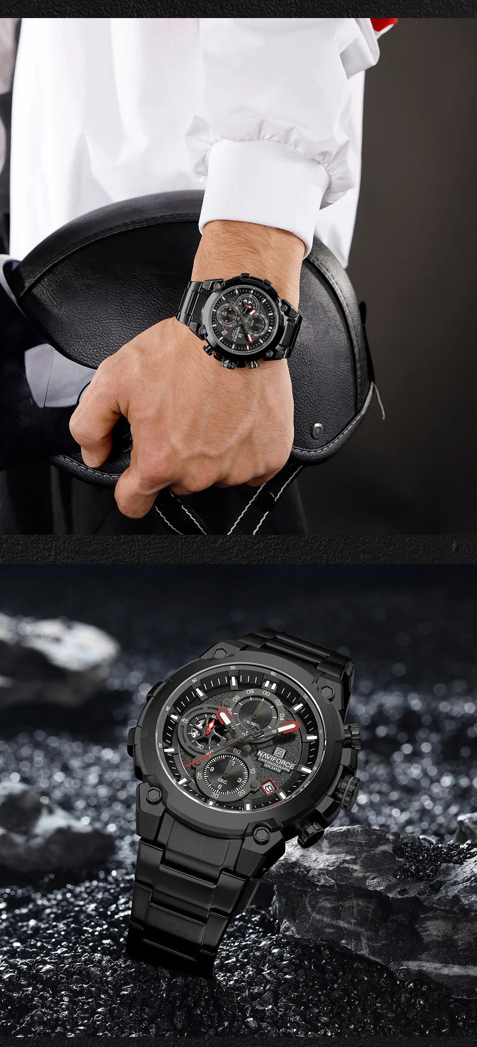 Montre Homme NAVIFORCE Chronographe Sport Militaire Calendrier Quartz – Étanche Fashion