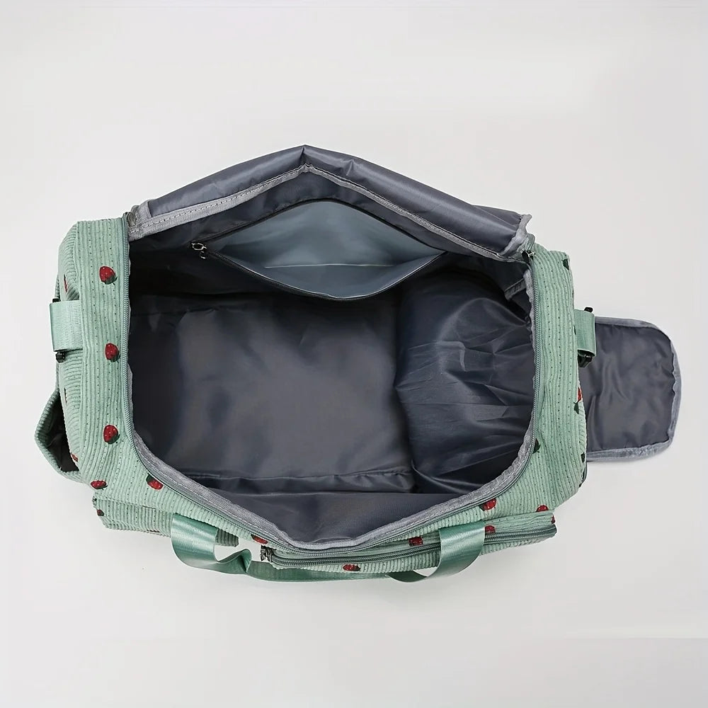 Sac de Voyage Fraise Velours Côtelé – Grande Capacité Bandoulière Léger Sport Fitness Bagage