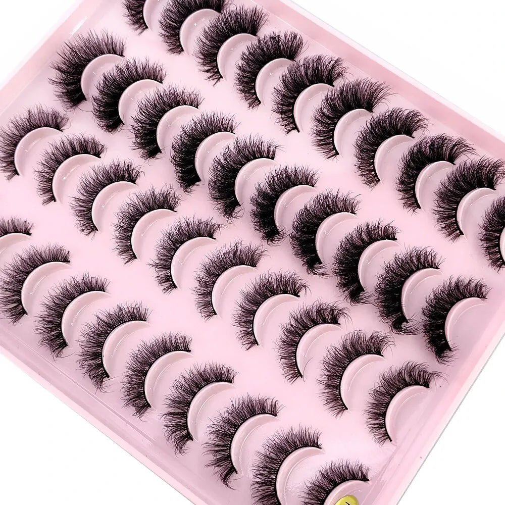Lot 20 Paires Faux Cils Naturels 3D Vison – Extension Cils Longue Tenue | Maquillage Regard Envoûtant