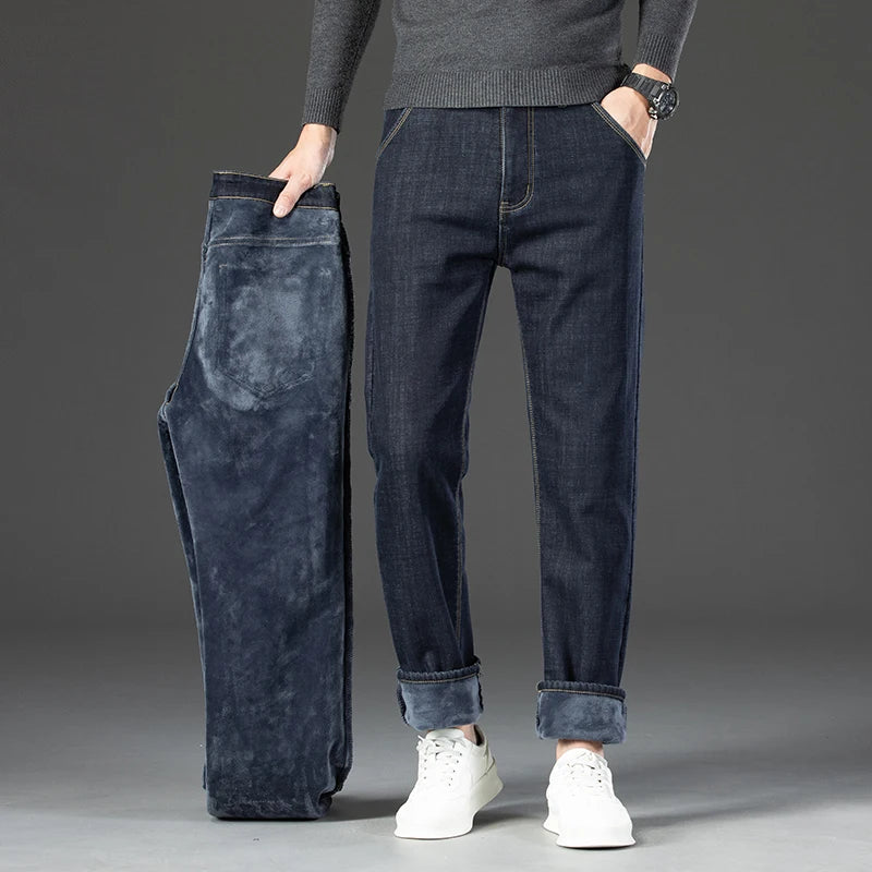 Jean Homme Polaire Intérieur Épais Thermique Chaud Hiver Coupe Droite Stretch Casual Business | Jean Polaire Thermique Premium