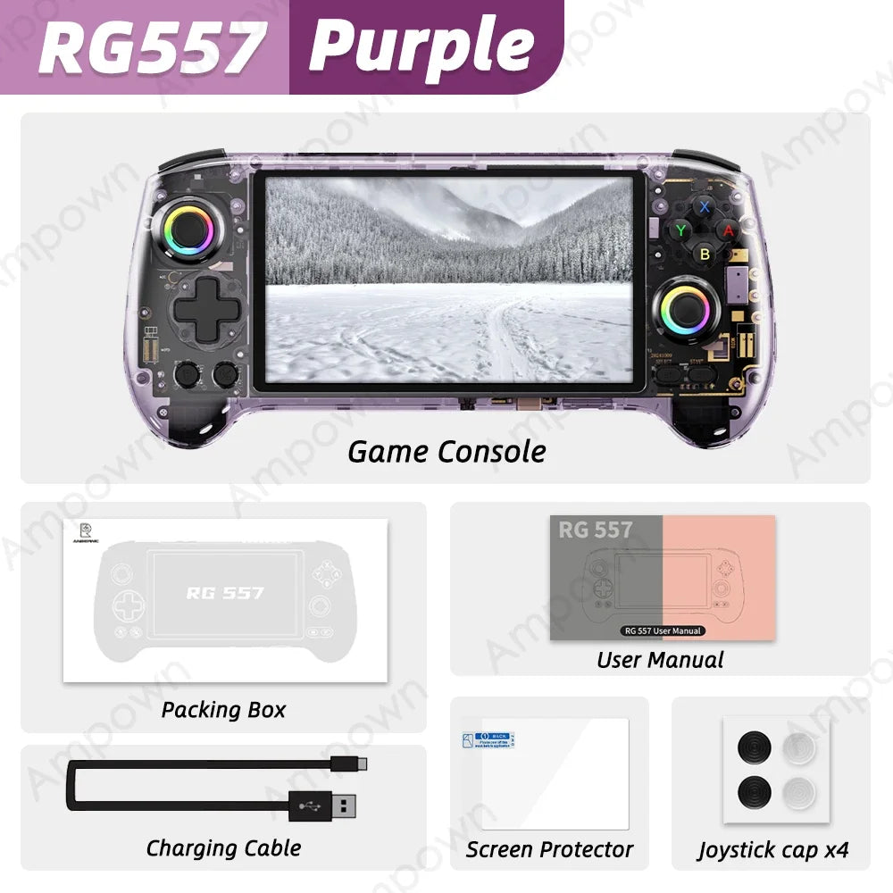 ANBERNIC RG557 Console Gaming Portable – Écran AMOLED 5.48", Android 14, Processeur Dimensity, Joystick Capacitif & Ventilation | Retrogaming Premium
