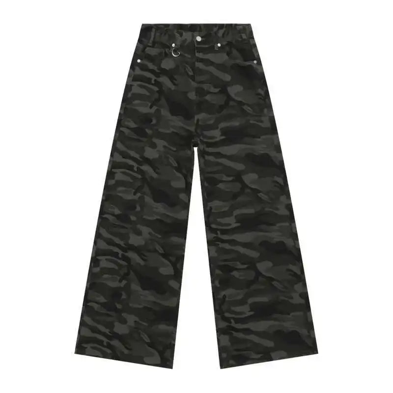 Jean für Herren, Camouflage, Vintage, Washed, weites Bein, Denim, Loose Fit, Casual, Herbst Winter, Hellblau, Streetwear, Trend, Komfortabel – Premium Camo Wide Leg Jeans | Herrenmode Denim Premium Streetwear
