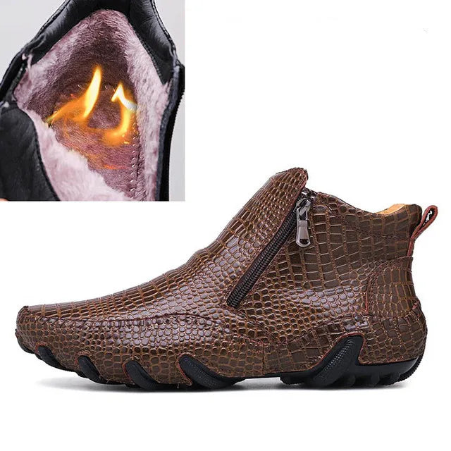 Boots Cuir Véritable Plush Moto Punk Homme – Plateforme Neige Outdoor Travail Printemps