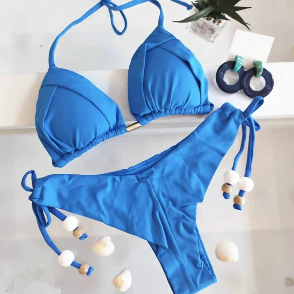 Bikini Femme Triangle Brésilien Push-Up – 13 Coloris | Maillot de Bain 2 Pièces Sexy Plage Été