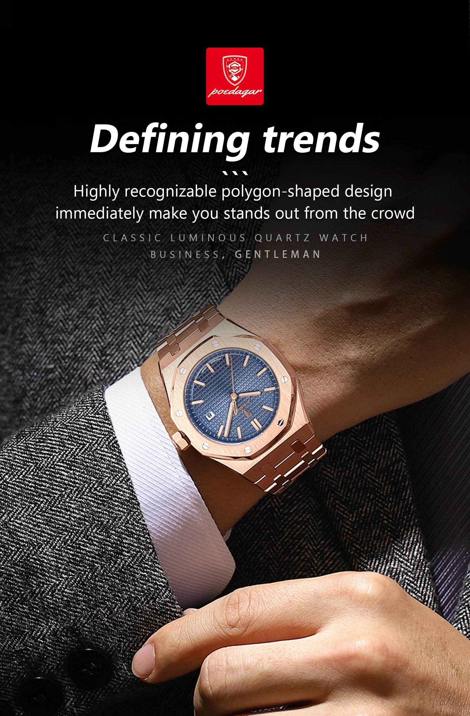 Montre Homme POEDAGAR Business Luxe Quartz – Acier Lumineux Étanche Date Fashion
