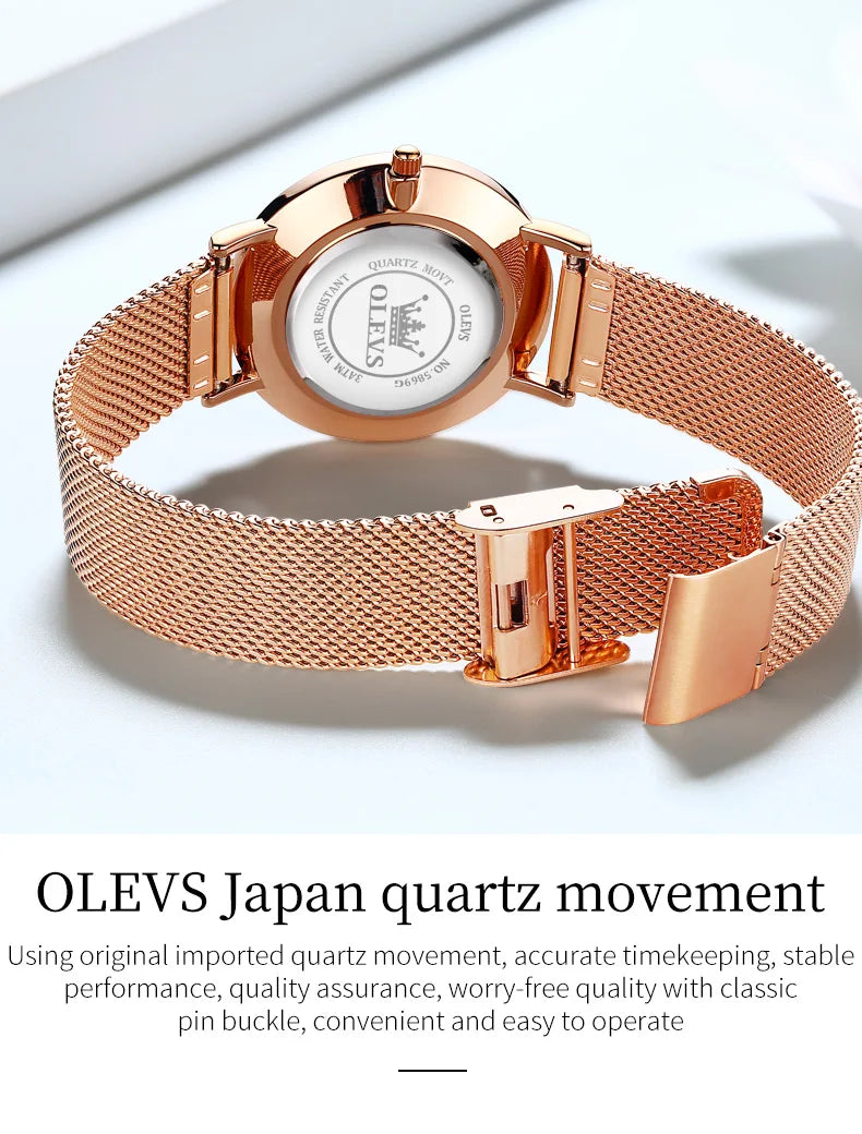 OLEVS Damenuhr Quarz Wasserdicht Luxus Edelstahl Roségold Elegant Geschenkbox Inklusive | OLEVS Damen Luxus Roségold Premium Uhr