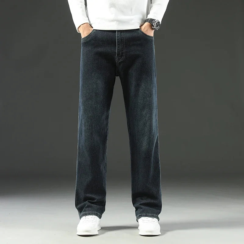 Jean Homme Loose Straight Jambe Large Business Casual Confortable Polyvalent Printemps Automne Élégant Intemporel Fashion – Jean Premium Wide Leg Business Casual Straight | Mode Homme Denim Business Premium