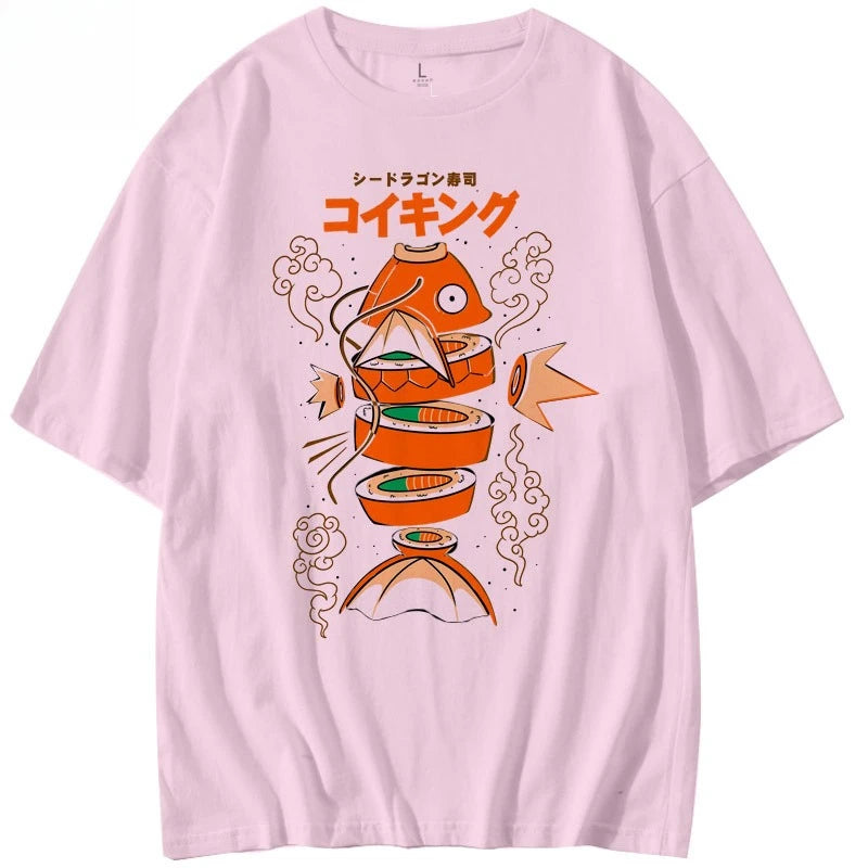 T-Shirt Pokémon Magikarp Sushi Style Japonais – 100% Coton Loose Unisexe | Été Kawaii