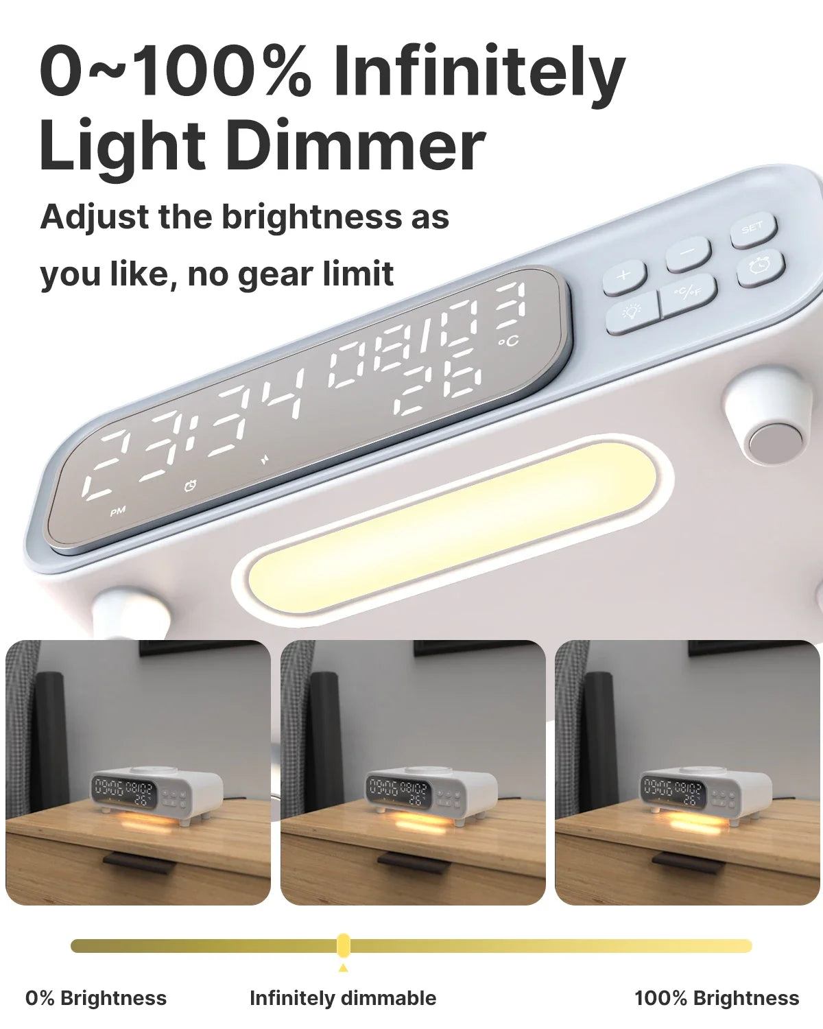 Chargeur Sans Fil 15W Horloge Alarme LED – Thermomètre Veilleuse Dock iPhone Écouteurs