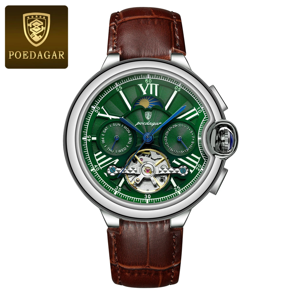 Montre Homme POEDAGAR Tourbillon Automatique Militaire – Acier Date Semaine Étanche