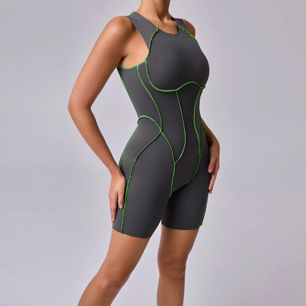 Bodysuit Yoga Push-Up Rembourré Bicolore - Combinaison Short V Butt Gainante Gym & Fitness Femme