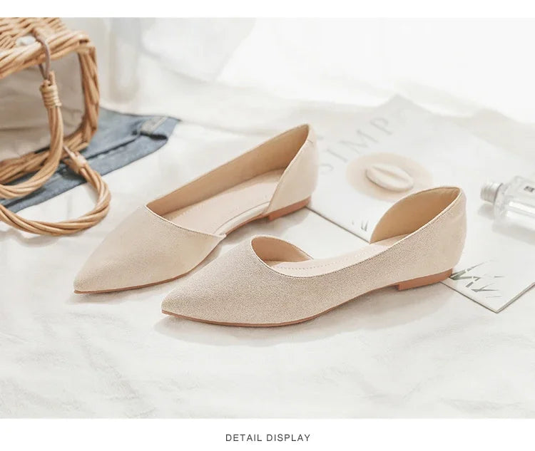 Ballerines Bout Pointu Flock Slip-on 2025 – Talon Plat Couleur Unie Tailles 31 à 46