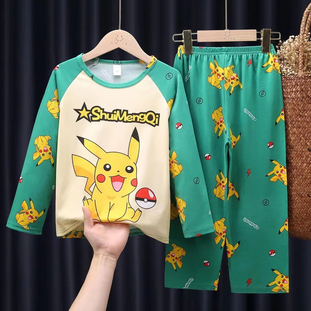 Pyjama Enfant Cartoon Pikachu – Ensemble 2 Pièces Manches Longues Garçon Fille 3-13 Ans