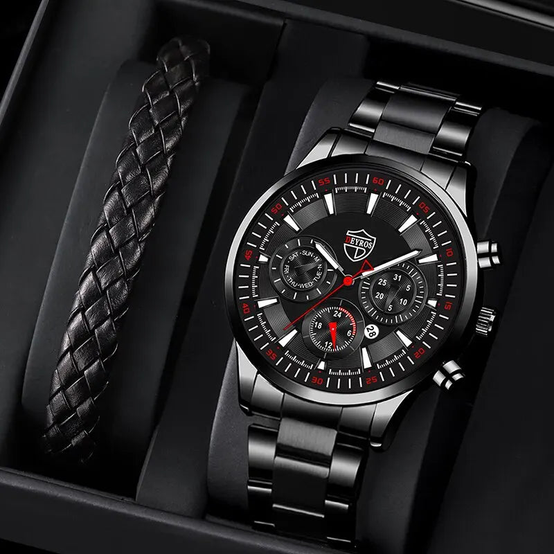 Montre Homme Business Quartz DEYROS – Acier Inoxydable Lumineux Date Calendrier Fashion Casual