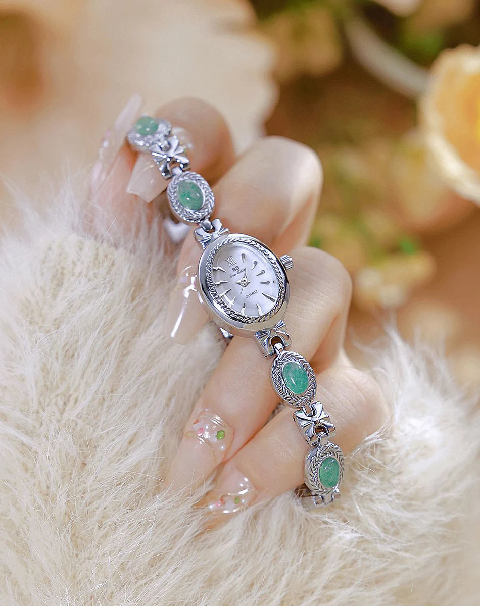 Montre Femme Luxe Jade Bracelet Quartz Dorée – Élégante Fashion Cadeau Idéal