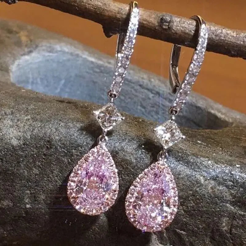 Ohrringe Zirkonia Rosa Koreanisches Silber 2026 – Ohrstecker Luxus Mode Schmuck Geschenk Frau