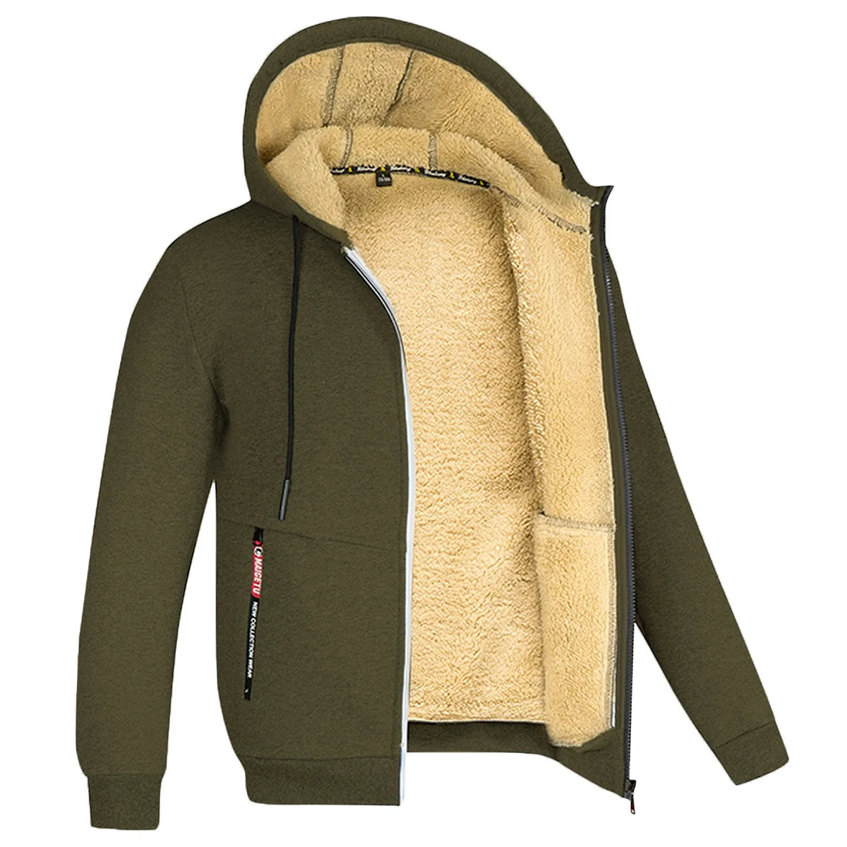 Cardigan Hoodie Unisexe Zippé Laine d'Agneau Doublure Peluche Poches Avant Chaud Hiver Couleur Unie | Hoodie Laine Agneau Premium