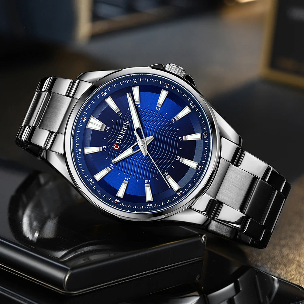 Montre Homme CURREN Business Casual Quartz 44mm – Acier Noir Lumineux Étanche Fashion