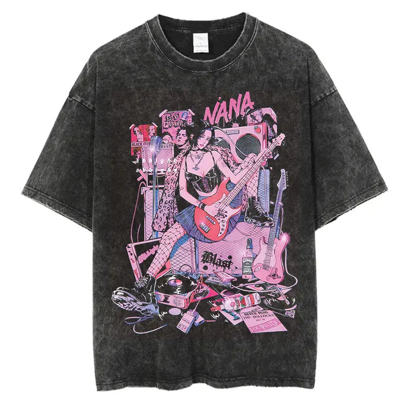 T-Shirt Anime Nana Osaki Imprimé Vintage Washed Harajuku Streetwear Graphique Été Manches Courtes Coton Unisexe – Tee Manga Japonais Tendance | Mode Streetwear Anime Premium