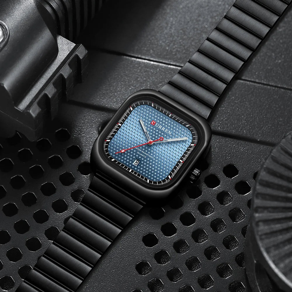 Herrenuhr CURREN Quadrat Business Quarz – Edelstahlarmband Automatische Datumsanzeige