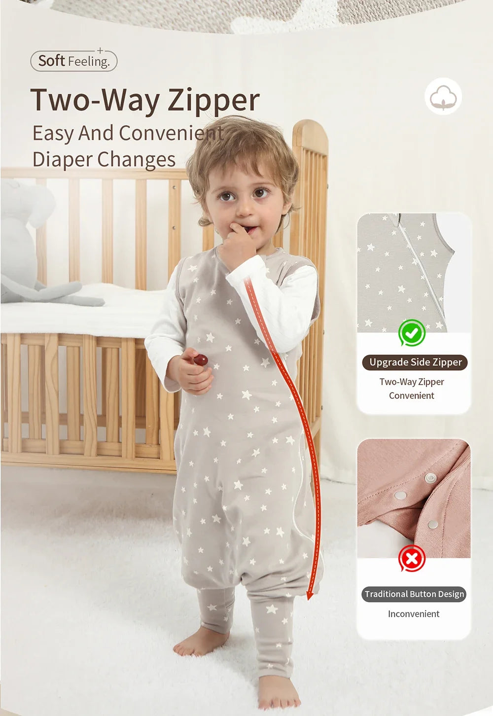 Gigoteuse Bébé Coton Premium 4 Saisons – Sac de Couchage Nourrisson Double Zip Sans Manches