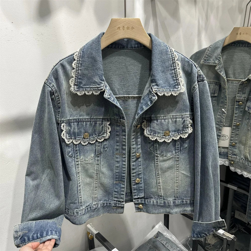 Veste Courte Femme Denim Bleu Col Rond Poches Style Coréen Ample – Mode Chic & Classique | Automne