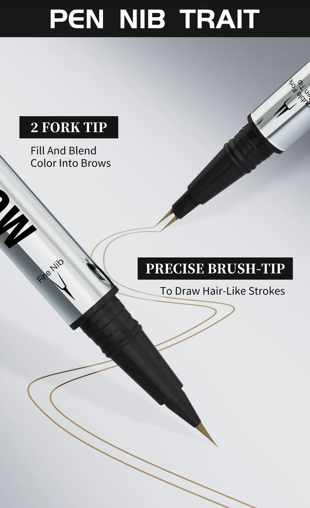 Crayon Sourcils Double Embout Waterproof – Liquide Courbé 2-en-1 Fourchette & Pinceau Précis | Maquillage Sourcils Longue Tenue