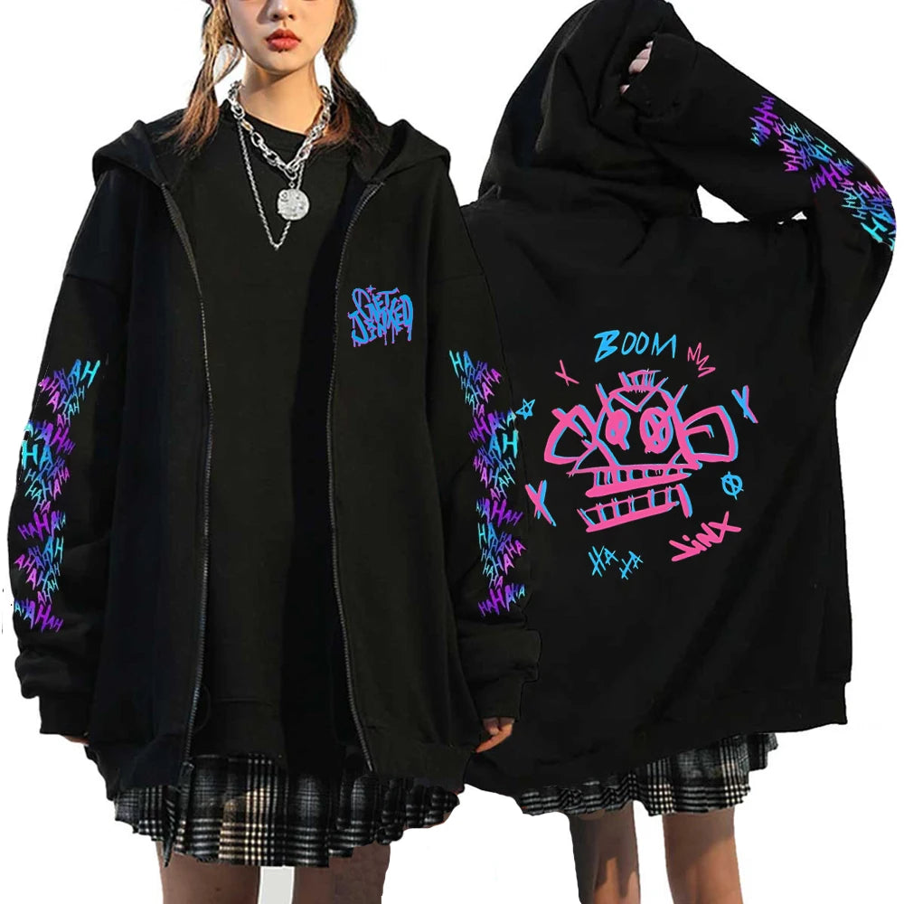 Kapuzenpullover Zip Arcane Jinx Harajuku Anime Graffiti – Streetwear Gothic Unisex Gamer