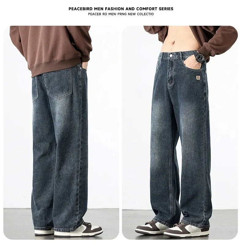 Jean Homme Droit Baggy Large Jambe Retro Américain Streetwear Korean Fashion Loose Denim Casual Printemps Automne Tendance – Jean Premium Wide Leg Urban | Mode Homme Streetwear Premium