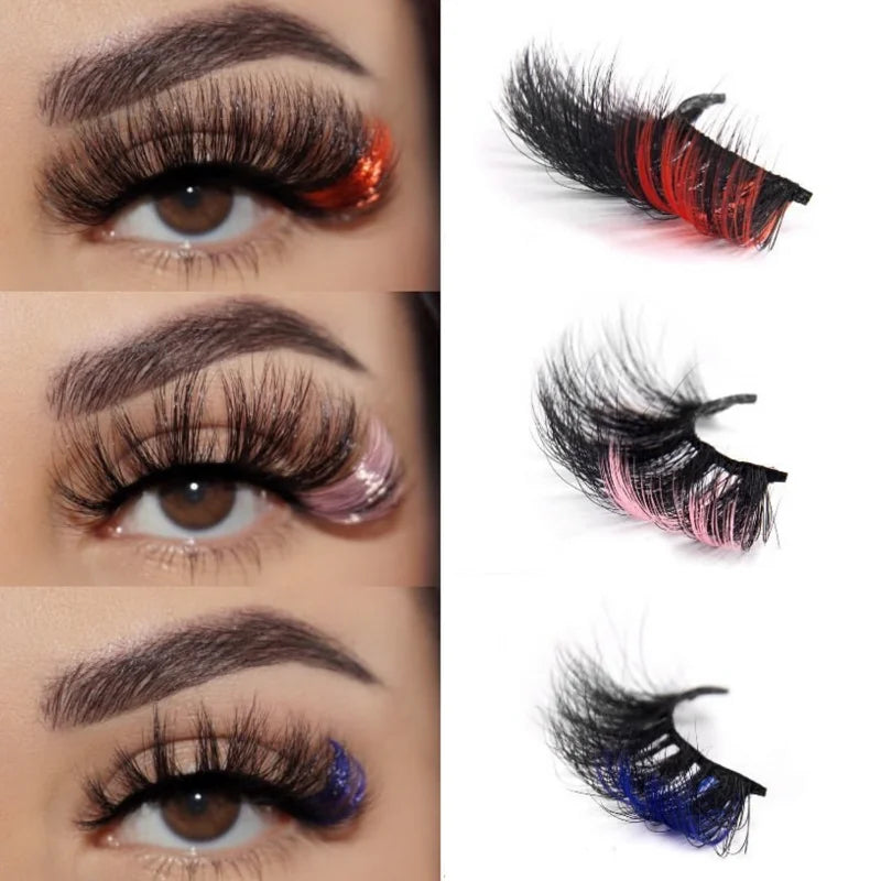 Faux Cils 3D Mink Colorés – Lot 5 Paires Fluffy | Rose, Bleu, Rouge | Maquillage Festif