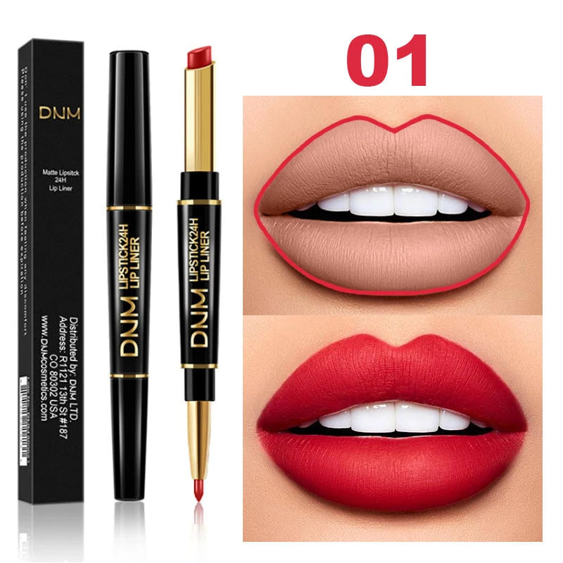 Crayon Lèvres 2-en-1 Mat – Rouge à Lèvres & Contour | Waterproof Longue Tenue