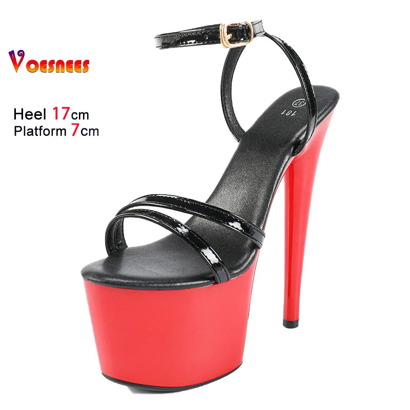 Escarpins Catwalk 17CM Stiletto Ankle Strap Femme 2025 – Nightclub Semelle Épaisse Été