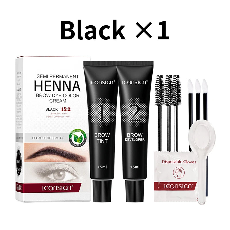 Teinture Sourcils & Cils Henné Semi-Permanente – 15 Min Action Rapide | Crème Tattoo Brow Professionnel