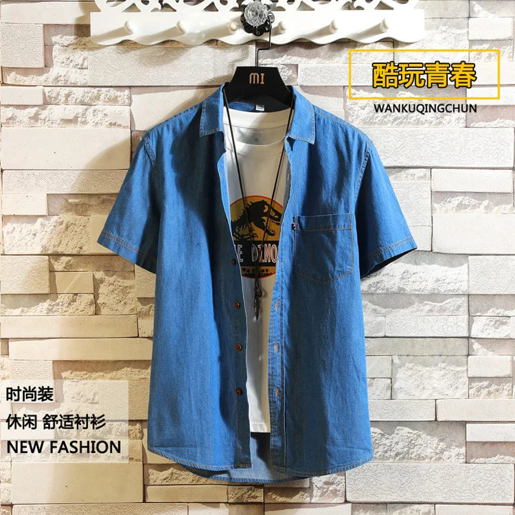 Chemise Jean Bleu Homme Manches Courtes 2023 – Coton Qualité Premium Été Plus Size M-4XL