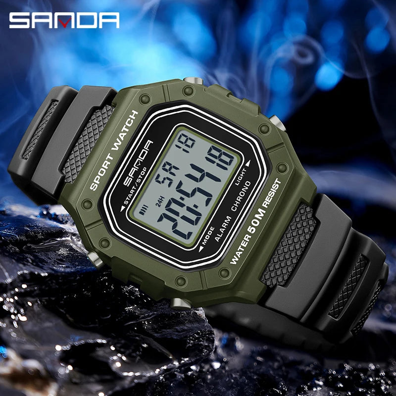 SANDA 2156 Herren Militär Digitaluhr – LED Sport Army Wasserdicht Stoppuhr Großes Zifferblatt