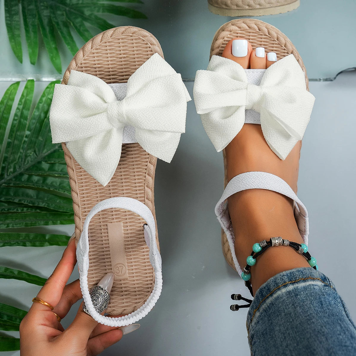 Mules Bow Tie Légères Femme Plage 2024 – Sandales Flat Casual Slides Home Outdoor