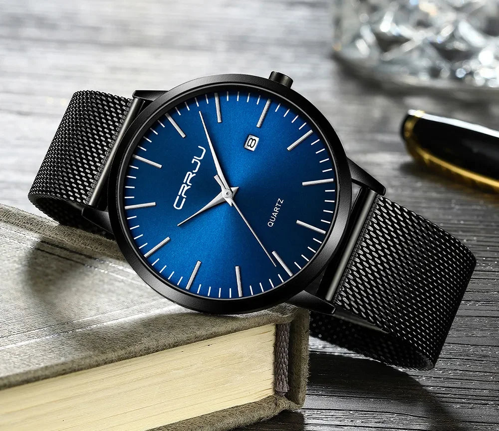 Montre Homme Acier 40mm Ultra-Slim 7mm Maille Métallique – Automatique Minimaliste Classique