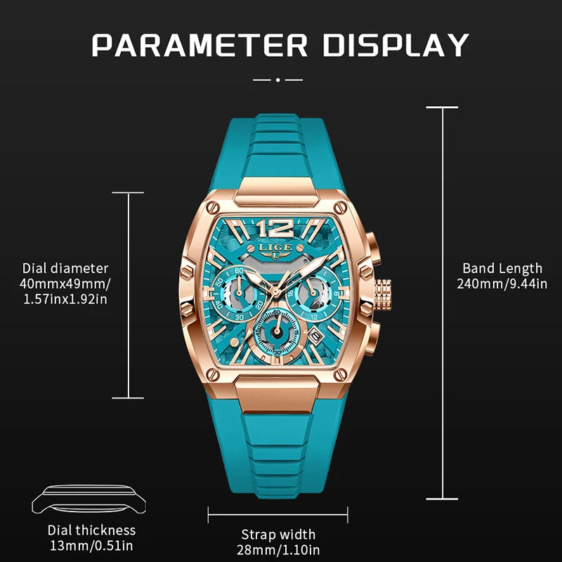 Montre Homme LIGE Sport Quartz Silicone Squelette Lumineux Calendrier – Étanche Outdoor Fashion