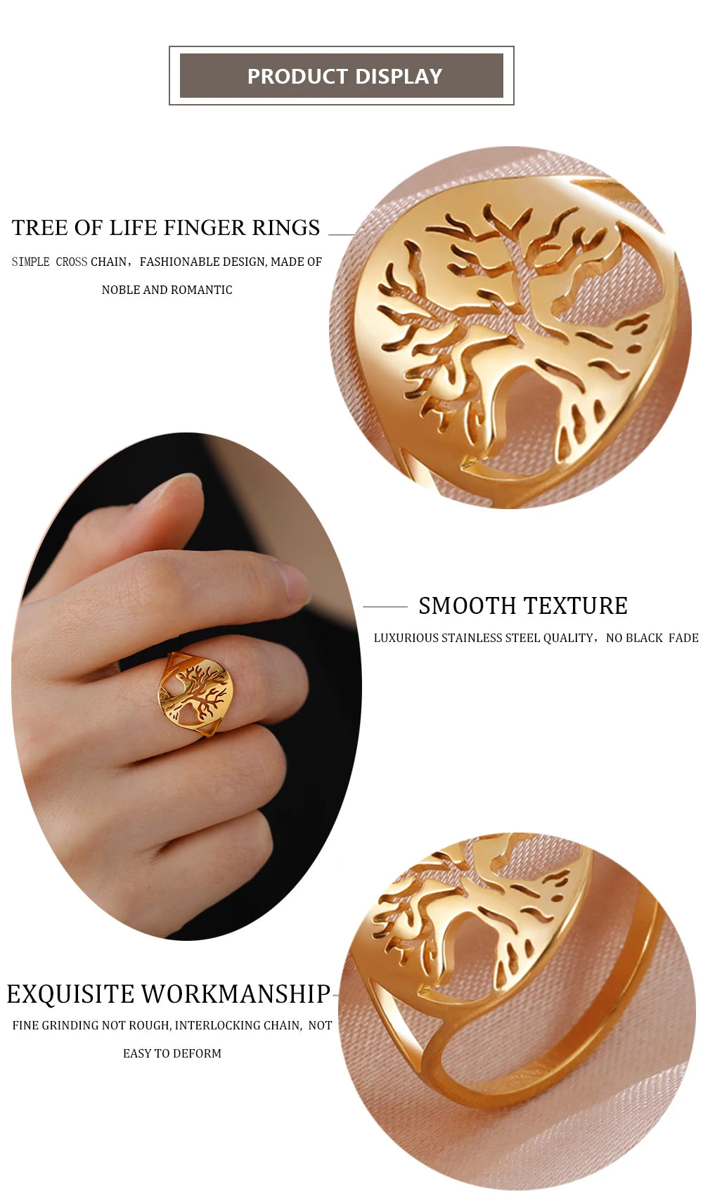 Bague Arbre de Vie Acier Inoxydable Argenté – Symbole Nature & Spiritualité | Bijou Unisexe Couple & Mariage | Cadeau Intemporel