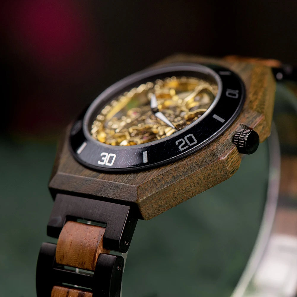 Montre Homme BOBO BIRD Bois Mécanique Luxe – Grand Cadran Top Brand Naturel Unique