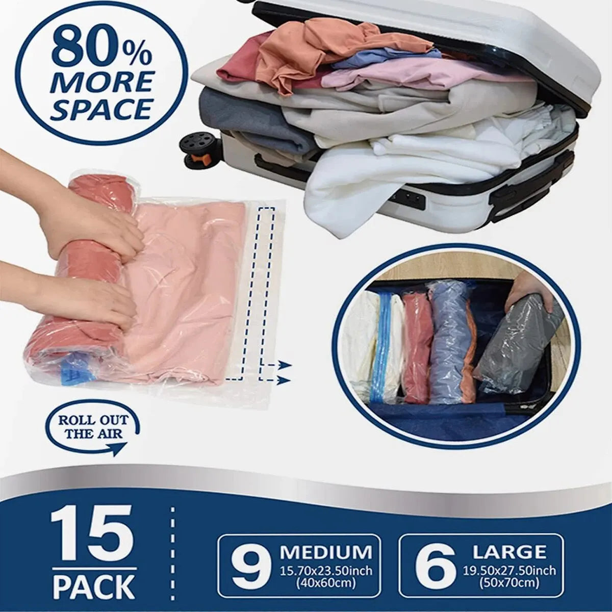 Sacs de Rangement Compressibles Roll-Up – Organisateur Valise Voyage Croisière Maison