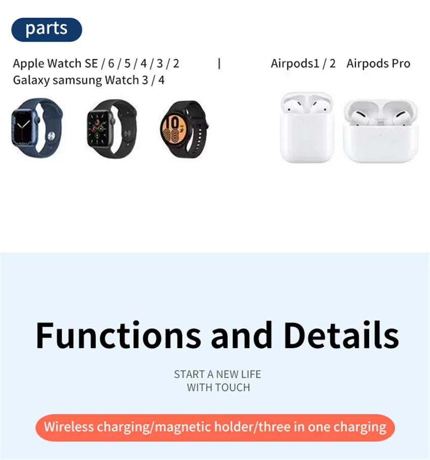 Chargeur 3-en-1 Stand Charge Rapide – iPhone 17-12 Apple Watch 6-8 iWatch AirPods Pro