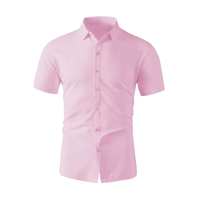 Chemise Homme Business Casual Couleur Unie Manches Courtes Été Sans Repassage Confortable Polyvalente Fashion Élégante Intemporelle – Chemise Premium Sans Repassage Business Casual Été | Mode Homme Business Casual Premium