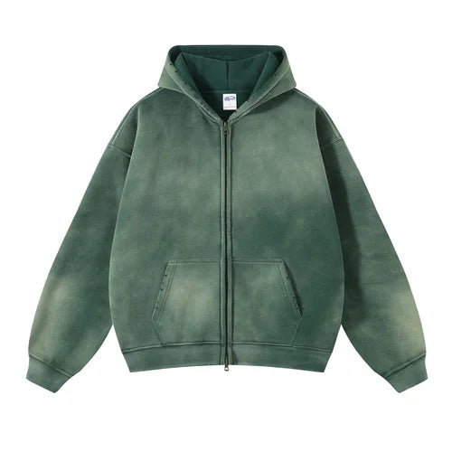 Hoodie Homme Oversize Zip Tie Dye Dégradé – Sweat Cardigan Peluche Loose Grande Taille Hiver | Mode Homme Premium