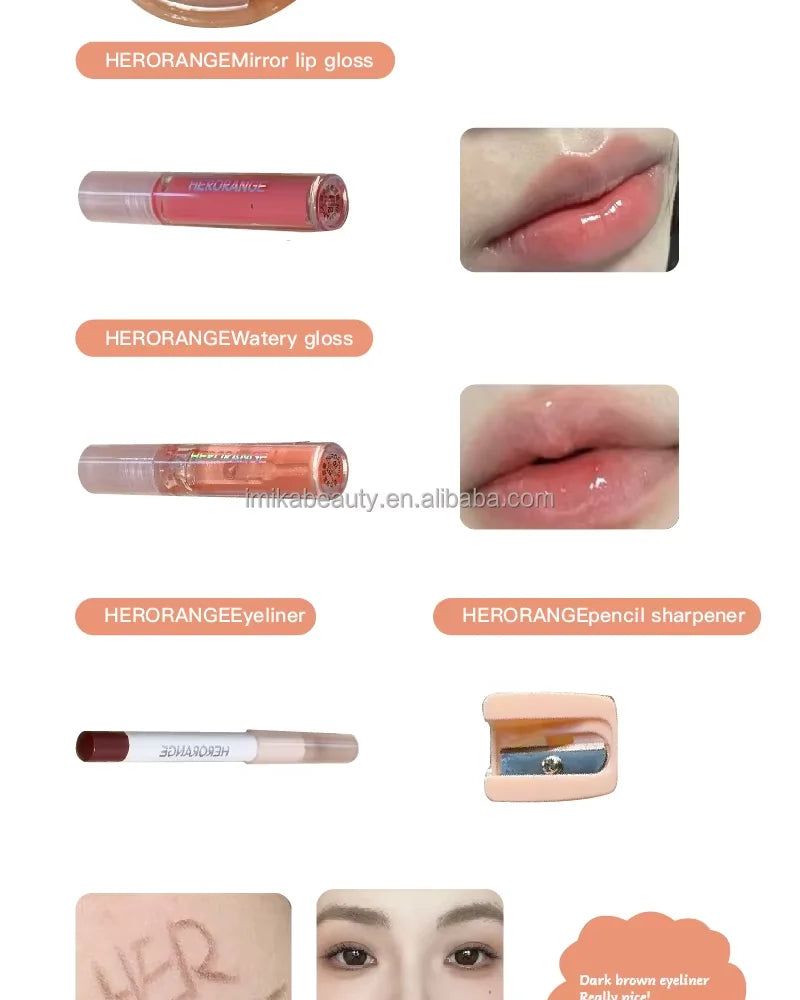 Kit Maquillage Mini 6 Pcs Herorange – Gloss, Lip Tint, Eyeliner, Blush & Fard à Paupières | Waterproof Longue Tenue